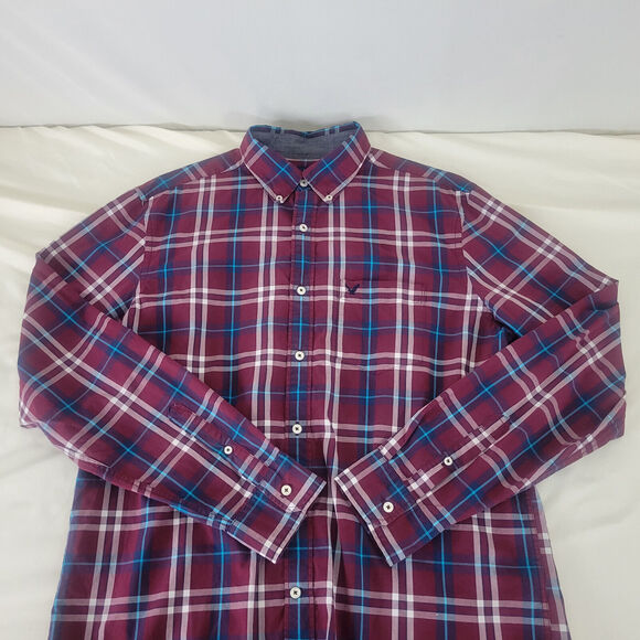 American Eagle Shirt Mens Large Red Plaid Classic Fit Long Sleeve Button Down - Picture 3 of 12